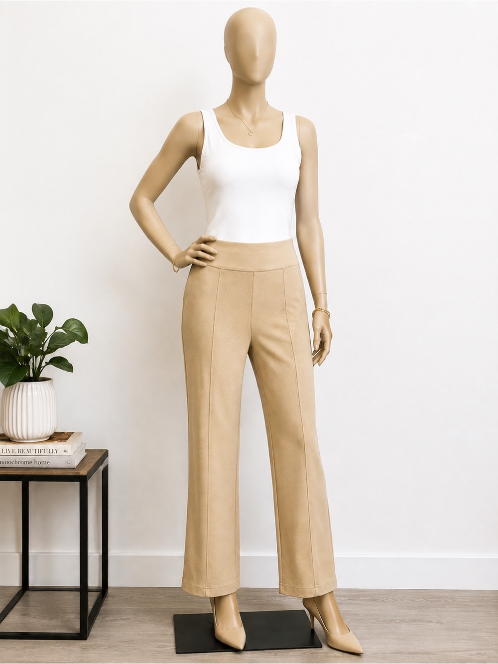Classic High-Waist Straight Leg Stretch Pant in Tan
